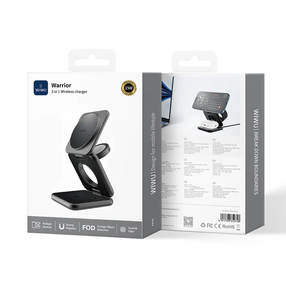 WiWU Kevlar 3 in 1 Wireless Charger for iPhone 17 16 15 Magnetic Fast Charging 15W Qi2.0 Wireless Charging for Apple Watch - Image 6