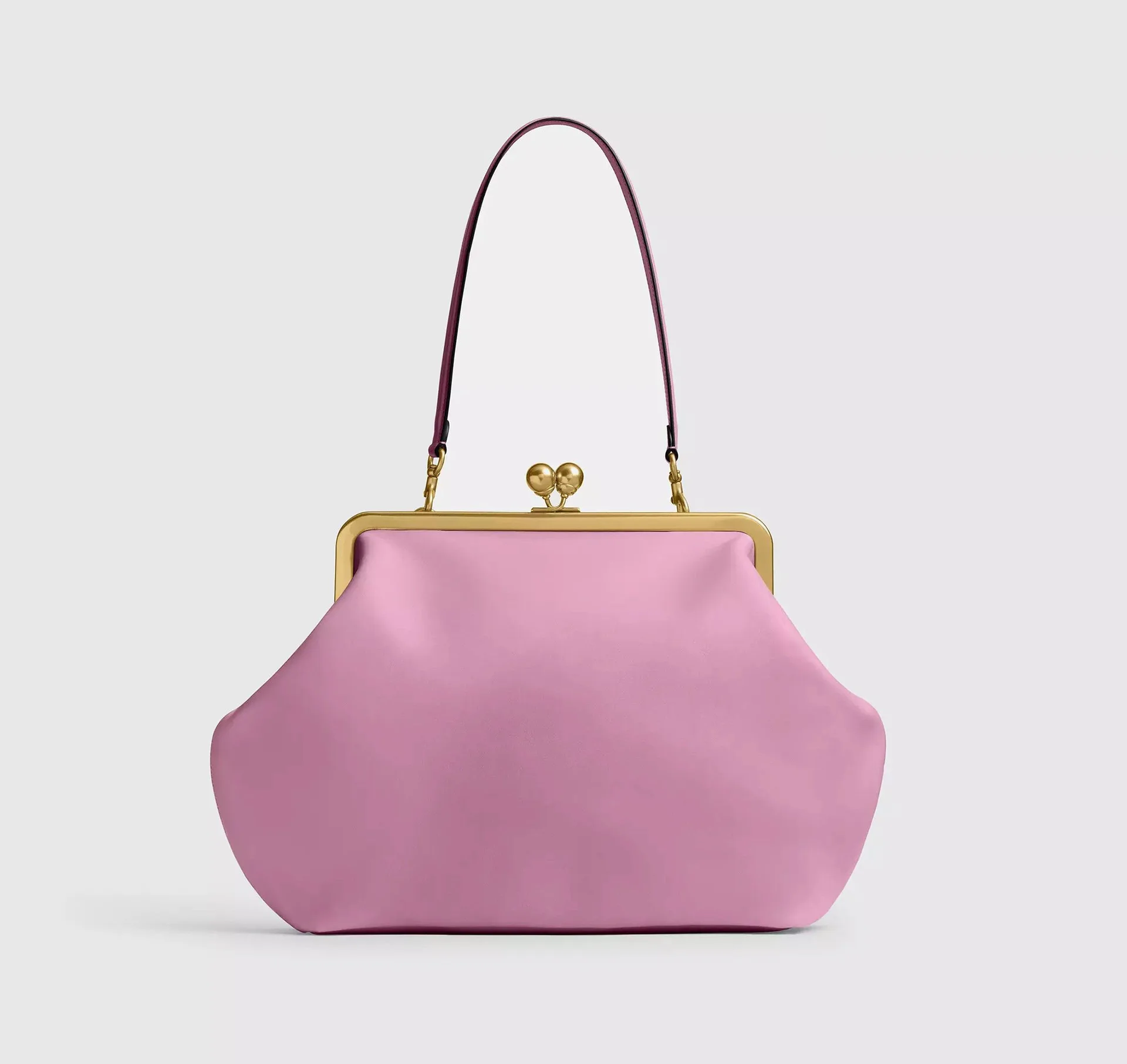 Bolso de Mano Grande con Cierre para Mujer, Bolso Tipo Clutch, Bolso de Mano con Marco, Color Negro, Rosa Bebé, Café