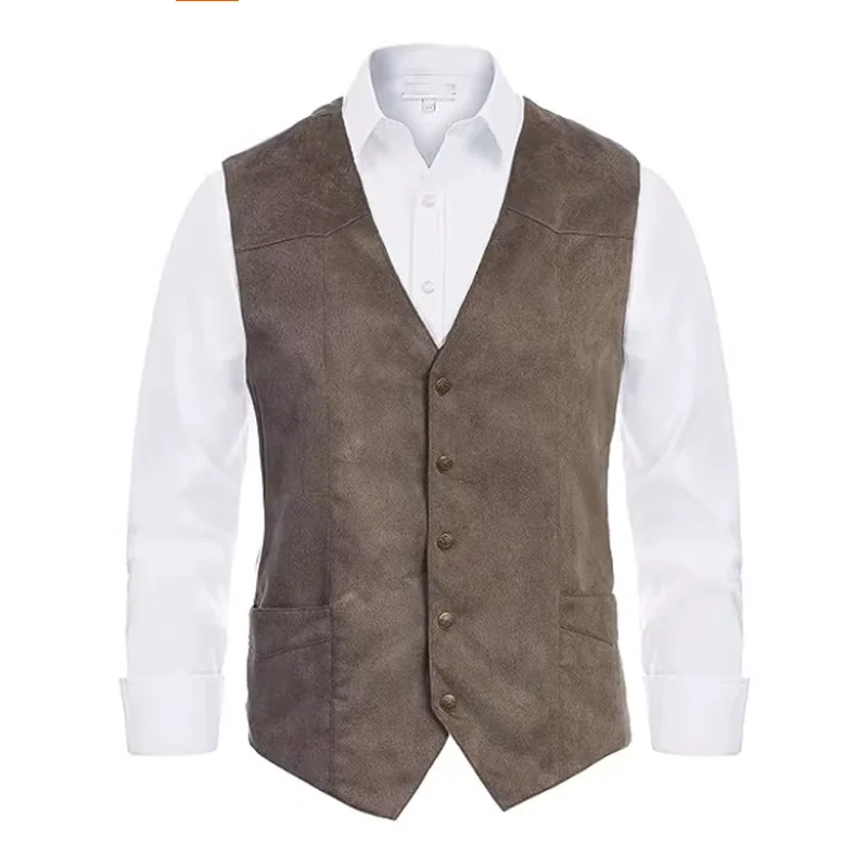 Western European Cowboy Men's Casual Deer Skin Velvet Vest Imitation Leather Coat
