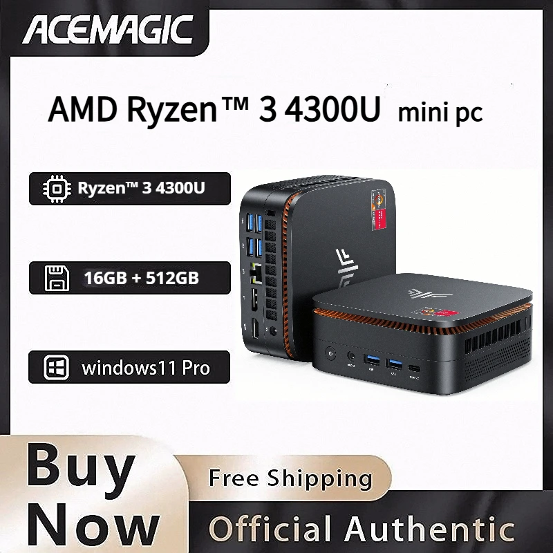ACEMAGIC Ryzen 3 4300U Mini PC Up to 3.7GHz 16GB LPDDR4 RAM 512GB SSD Windows 11 Pro Desktop Computer 4K Triple Display HDMI