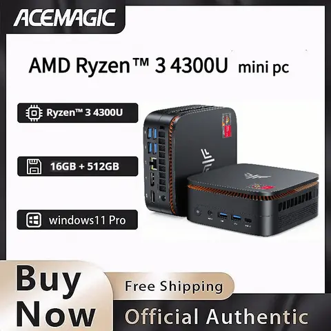 ACEMAGIC Ryzen 3 4300U Mini PC Up to 3.7GHz 16GB LPDDR4 RAM 512GB SSD Windows 11 Pro Desktop Computer 4K Triple Display HDMI