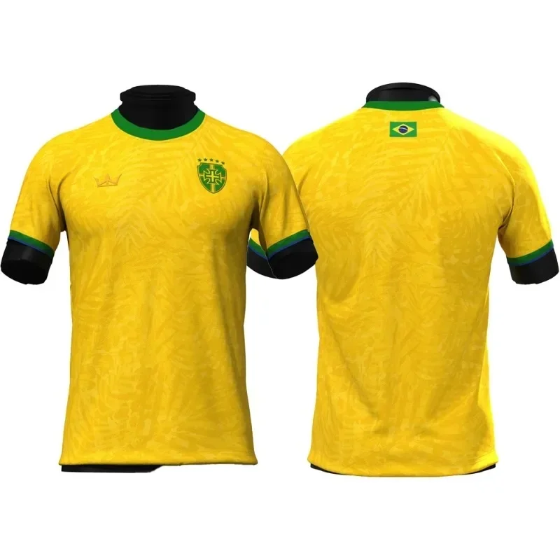 Brazil National Team Soccer Fan Short-sleeve Jersey Classic Crest Sports Top Breathable Comfortable Casual Match Training Wear