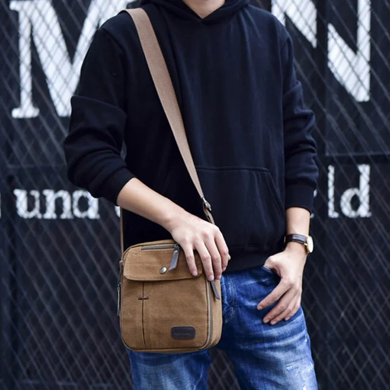 Men Casual Travel Sling Shoulder Bag Canvas Outdoor Sports Multifunctional Business Crossbody Bag Daily Messenger Bag for Male