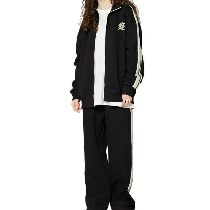 

2026 новая осенне-зимняя модная тяжелая куртка на молнии, женская повседневная спортивная куртка в полоску с вышивкой, женский костюм