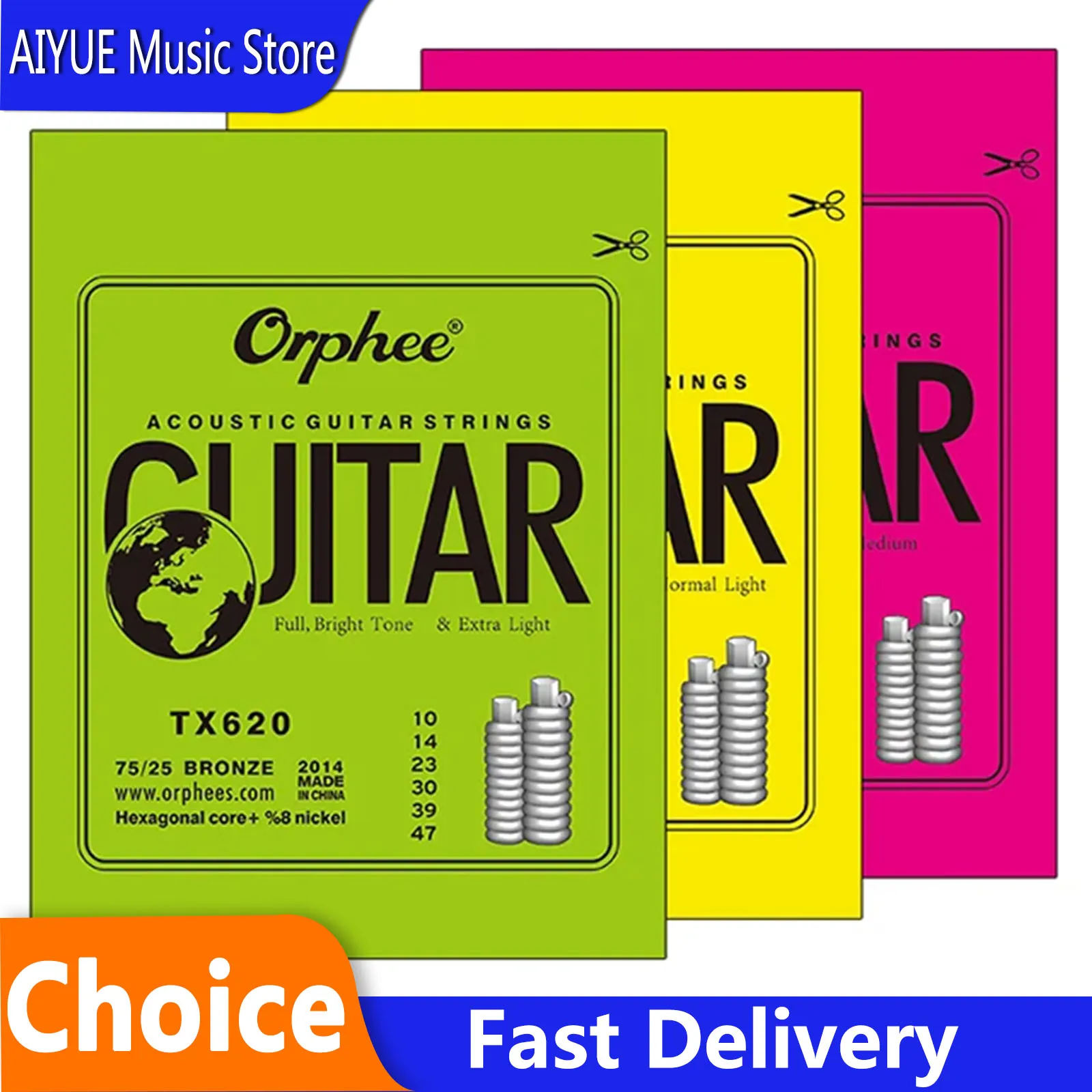 Orphee Acoustic Guitar Strings TX Medium Carbon Steel Hexagonal Core Rust Prevention Treatment Guitarra Strings Accessory