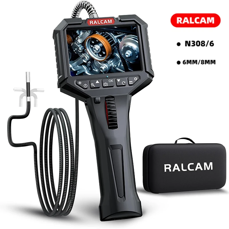 Ralcam Articulating Borescope - كاميرات فحص المنظار 6.2 مم مع 6 مصابيح LED، IP67 محرك كابل شبه صلب مقاوم للماء #1