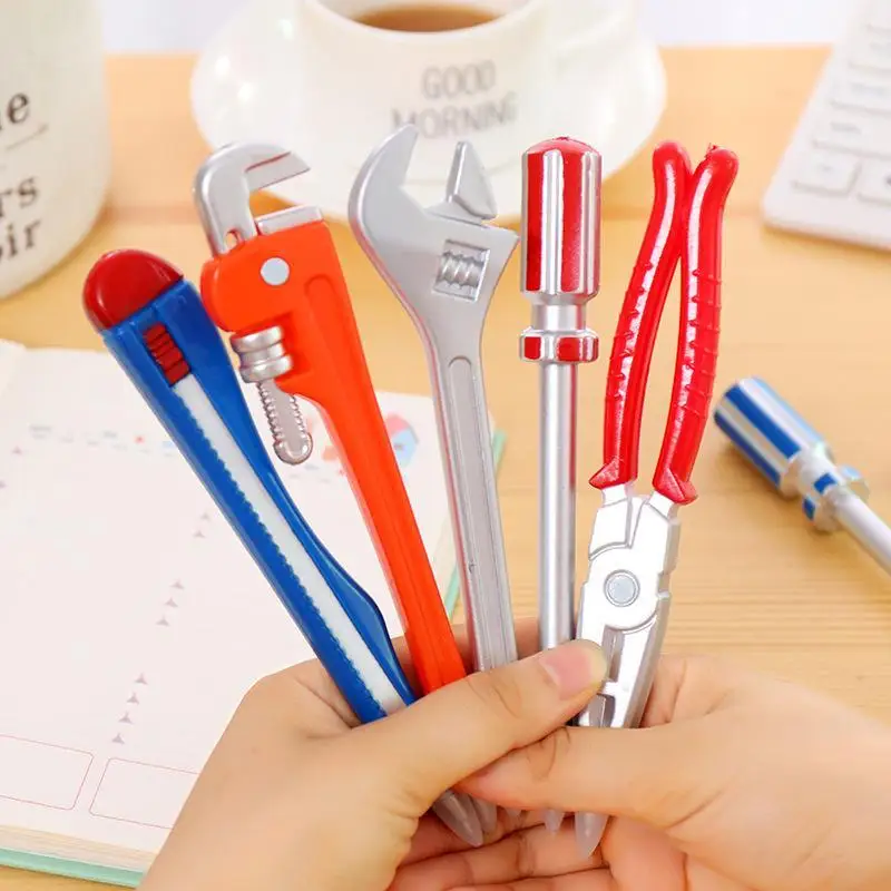 6Pcs/Lot Random Style Simulation Hardware Tools Ballpoint Pens Creative Hand Knife Hammer Design Writing Pens for Office School