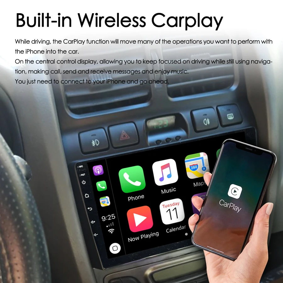 8GB+128GB AI Voice Wireless CarPlay Car Radio Stereo For Hyundai Santa Fe SM 2000-2012 JAC S1 (Rein) 1 GPS Navigation Android 13