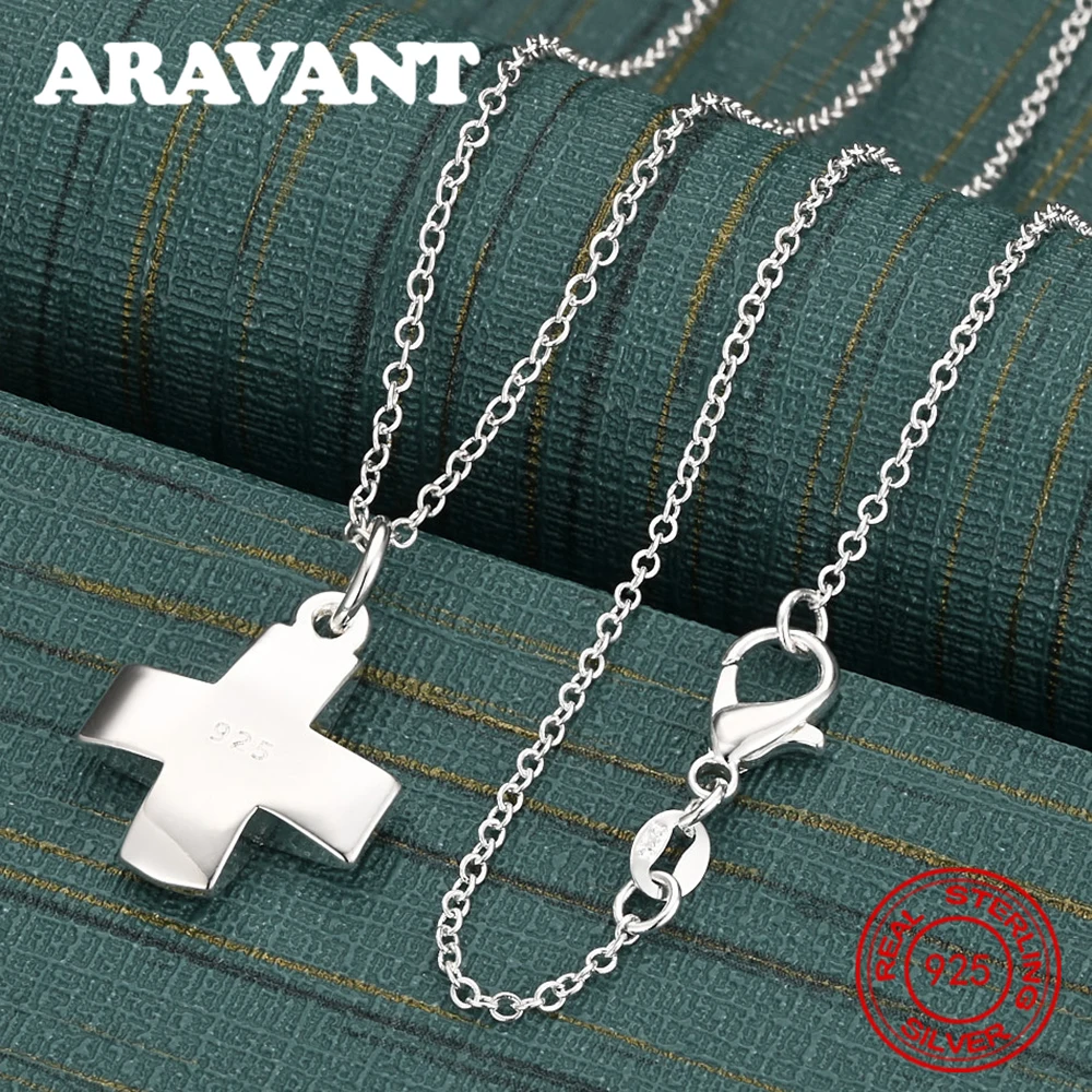 925 Sterling Silver Solid Polished Cross Pendant Necklace For Women, Commuter Accessories, Christmas Gifts, Jewelry