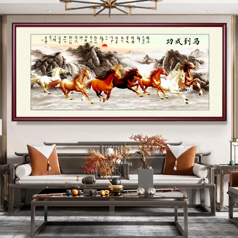 

New Chinese Style Decoration Painting of Eight Horses Hanging on The Wall Living Room Decoration Painting Poster Home Decoration