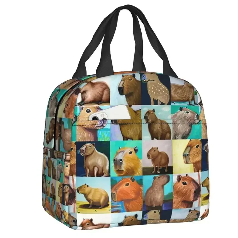Capybara Collage Insulated Lunch Bag for Work School Kawaii Animal Cooler Thermal  Box Women Kids Food Container Tote Bags