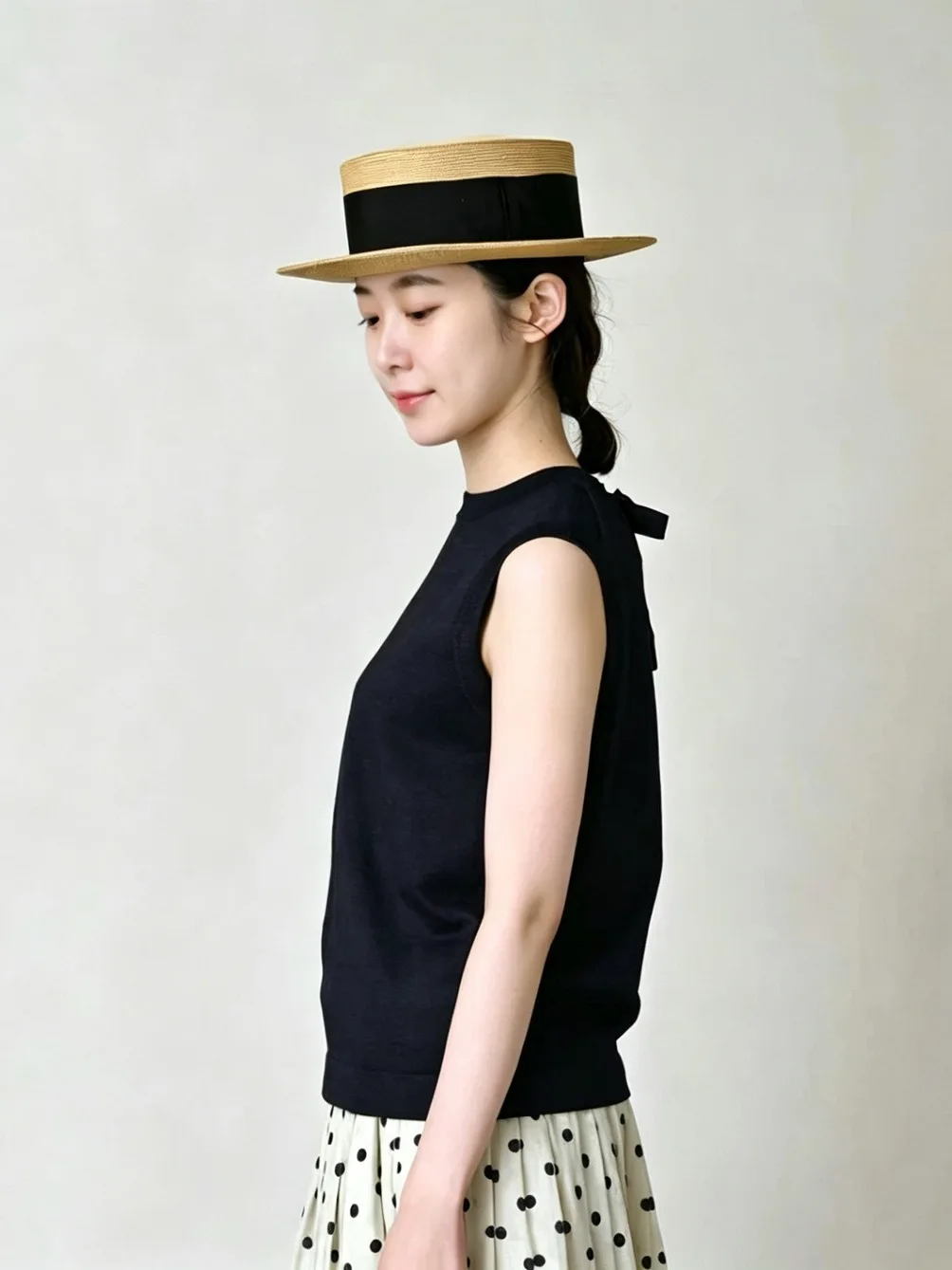 Summer New Style Japanese Fashion  Knot Elastic Slim Fit Sleeveless Women's Vest Indigo Ribbed Knit T-Shirt
