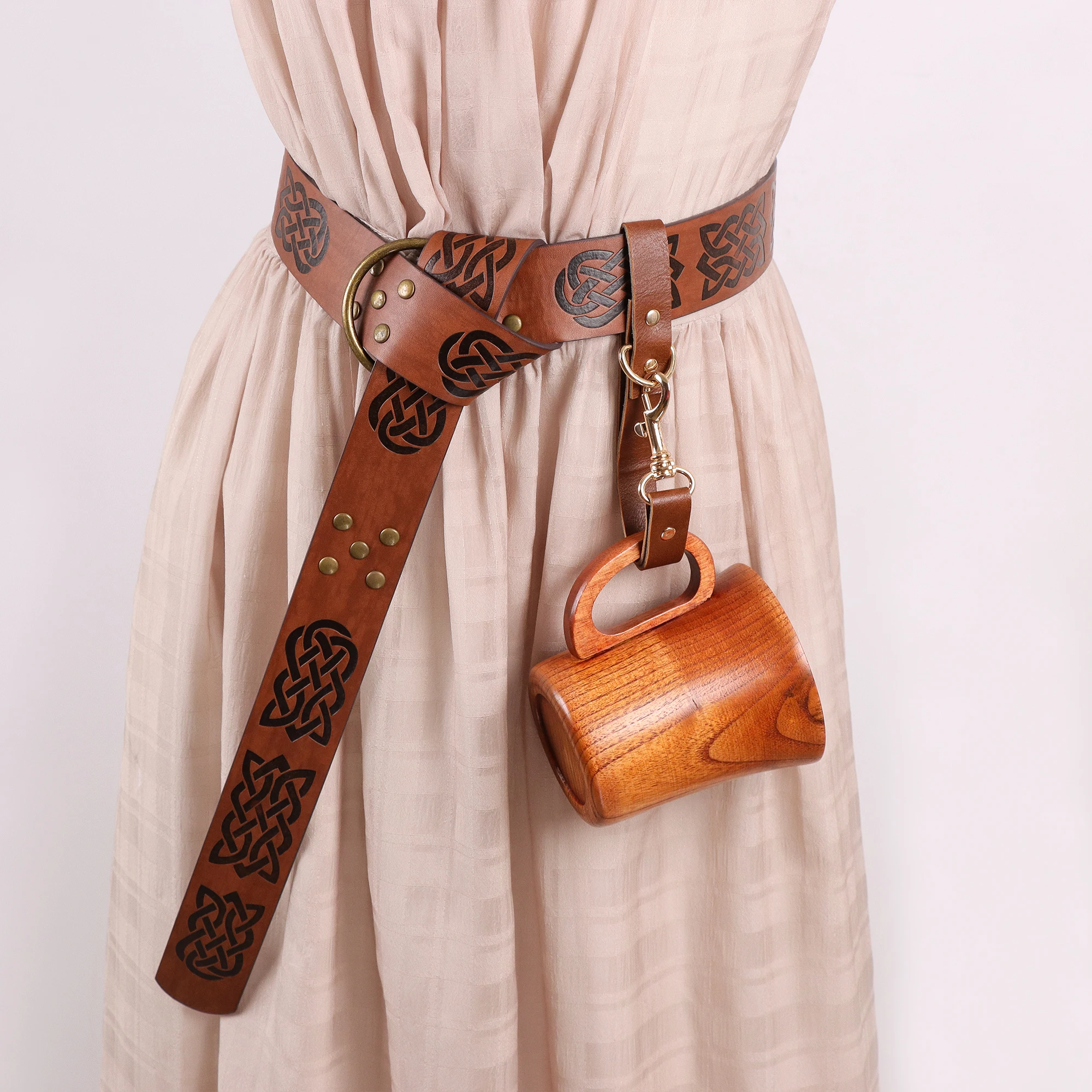 مجموعة مشابك حزام وتنورة كلاسيكية من عصر النهضة مكونة من قطعتين، حزام منقوش من جلد البولي يوريثان الصناعي وحامل أكواب، دعائم أزياء الهالوين التنكرية