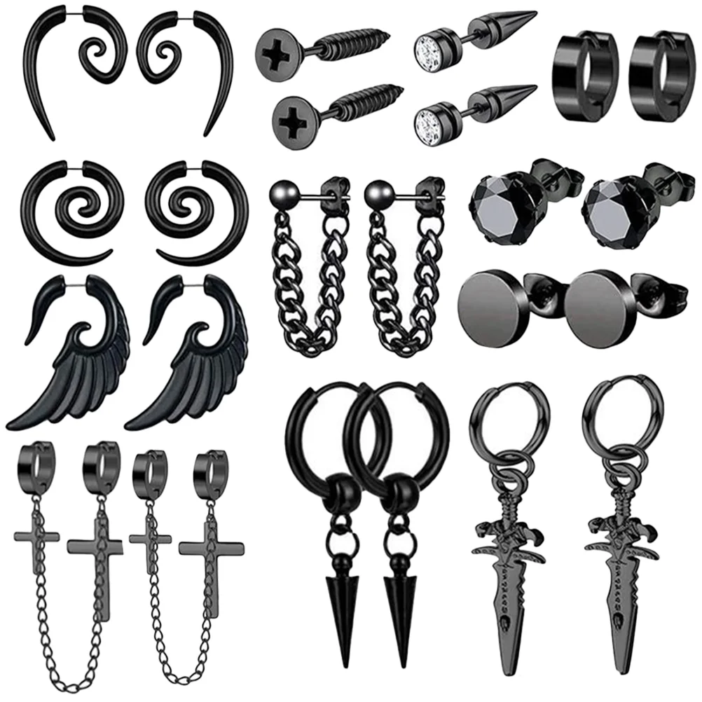 

12 Pairs Men's Earrings and Studs for Gothic Dangle Stainless Steel Cuff Women Hoops Male