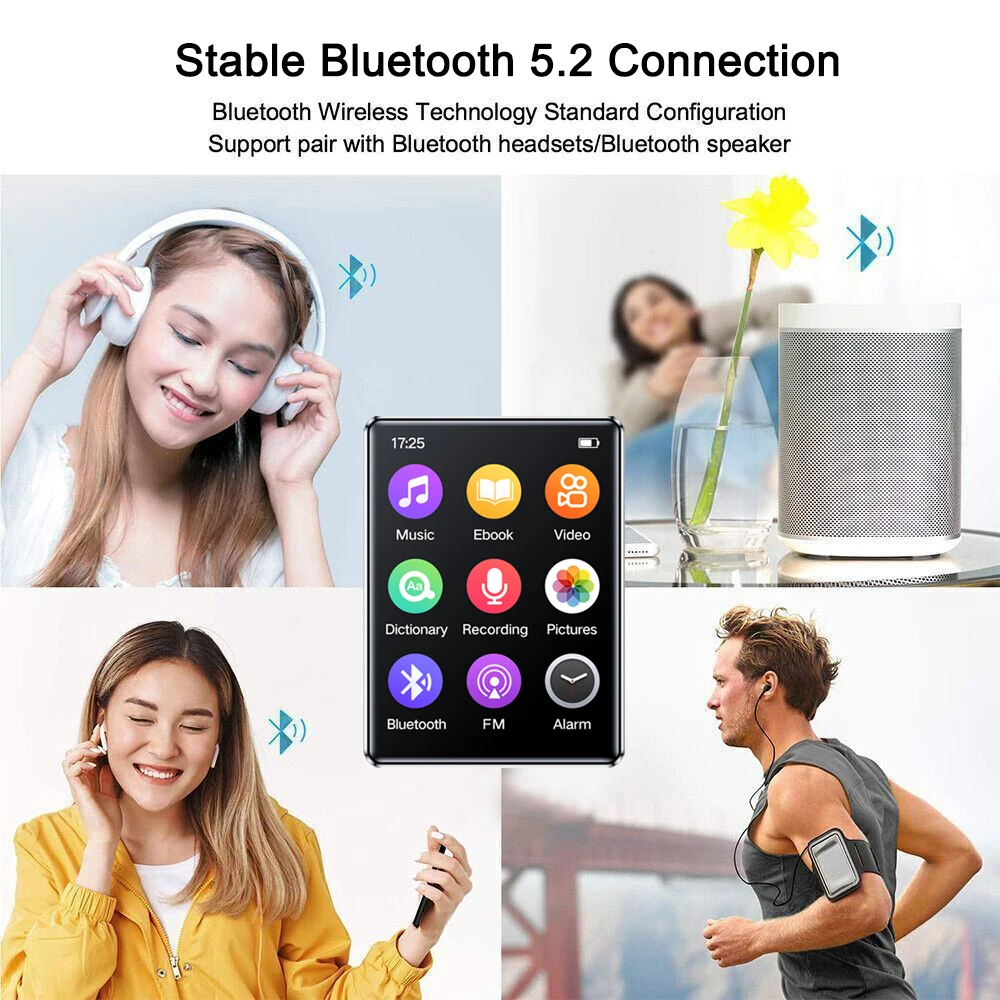 Mini Portable MP3 Player Bluetooth HiFi Stereo Music Player Full Screen MP4 Video Playback With FM Radio Recording For Walkman