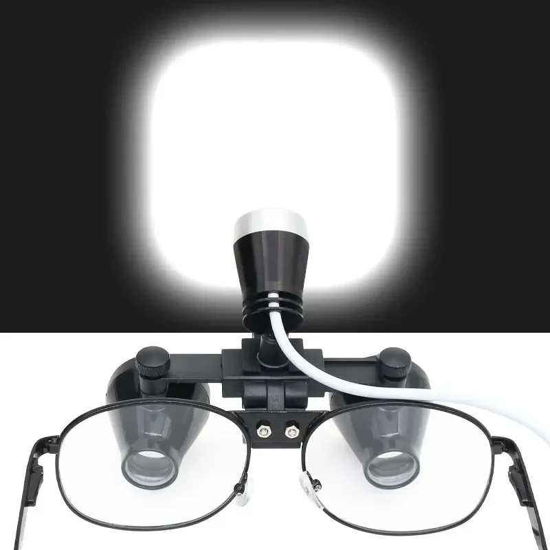 Dental Binocular Loupes Metal Case Set with LED Headlamp & Lithium Battery Optical Glass Magnifier 320-420mm Dental 3.5X 2.5X