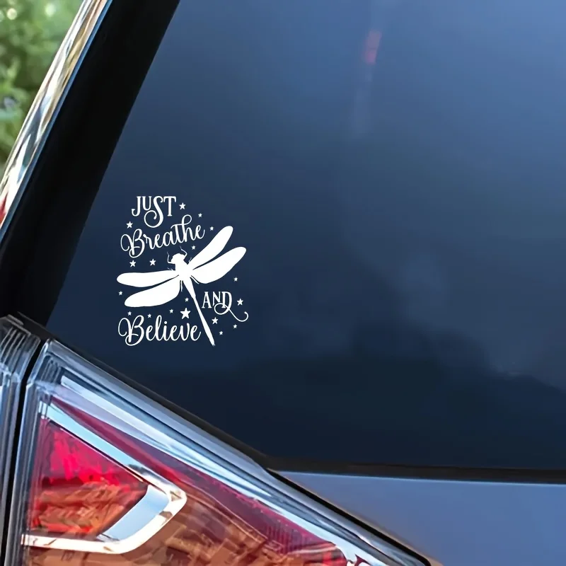 

Dragon fly inspirational quote tape - "Just breathe and believe" - waterproof sticker for cars, laptops,