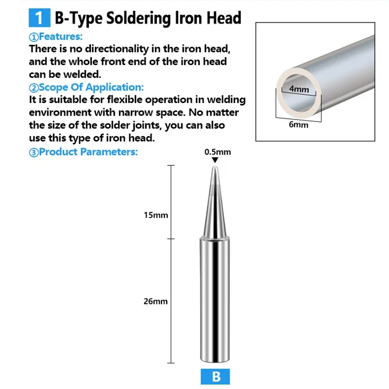 1Set Pure Copper Soldering Iron Tips 900M 200-480°C Fit for Hakko Atten Quick Saike Kada Aoyue 936,938,969,8586 Welding Stations