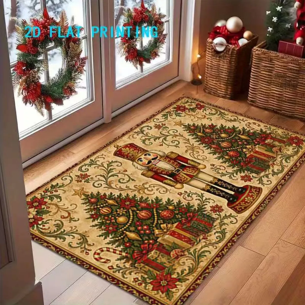 Christmas Plush Flannel Doorway Mat, Absorbent and Thickened Entryway Floor Rug with Non-Slip Backing, Durable for Daily Use, Suitable for Toilet, Doorway and Entryway, Exquisite Printed Pattern