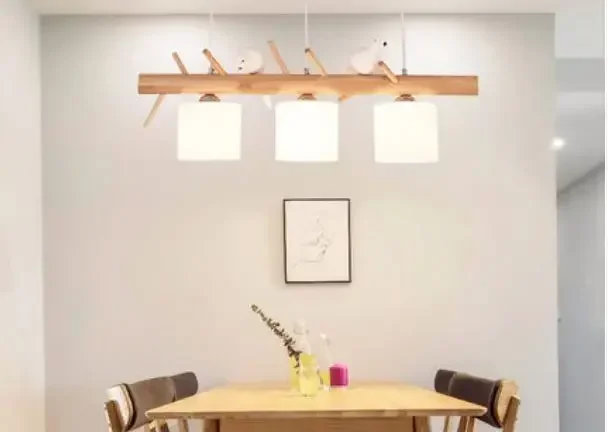 Bird chandelier restaurant lamp three head Japanese creative personality dining room chandelier modern minimalist wood lamps