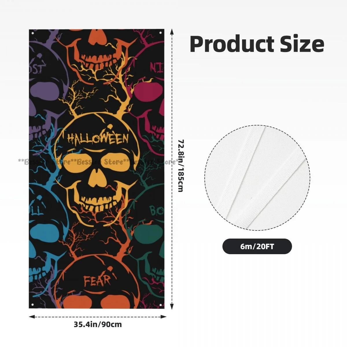 Door cover banner Halloween Colorful Skulls holiday house decoration general purpose 35.4x70.8 inch