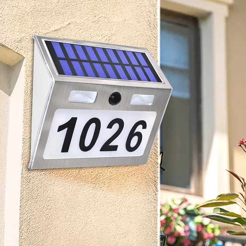 

Outdoor Smart Solar Human Body Sensor Door Sign Light Waterproof House Number Lights Villa Garden Stainless Steel Doorplate Lamp