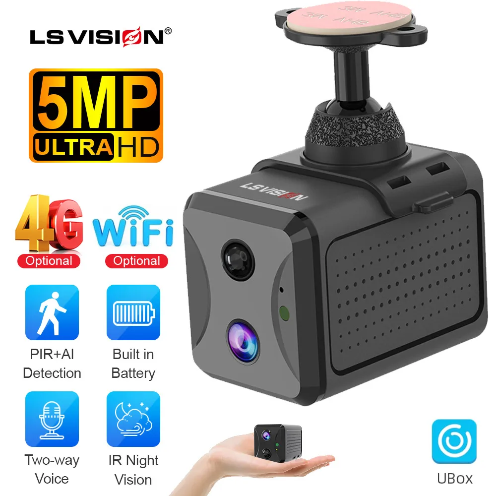 

LS VISION 5MP 4G Mini CCTV Camera Wirelsess Indoor WiFi PIR Human Detection Night Vision Built-in Battery Surveillance Cameras