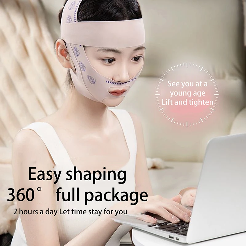 Adjustable V Line Face Sculpting Mask 3 Fold Compression Chin Wrap Latex Free Sleep Strap Facial Lifting Tightening Night Use - view 3