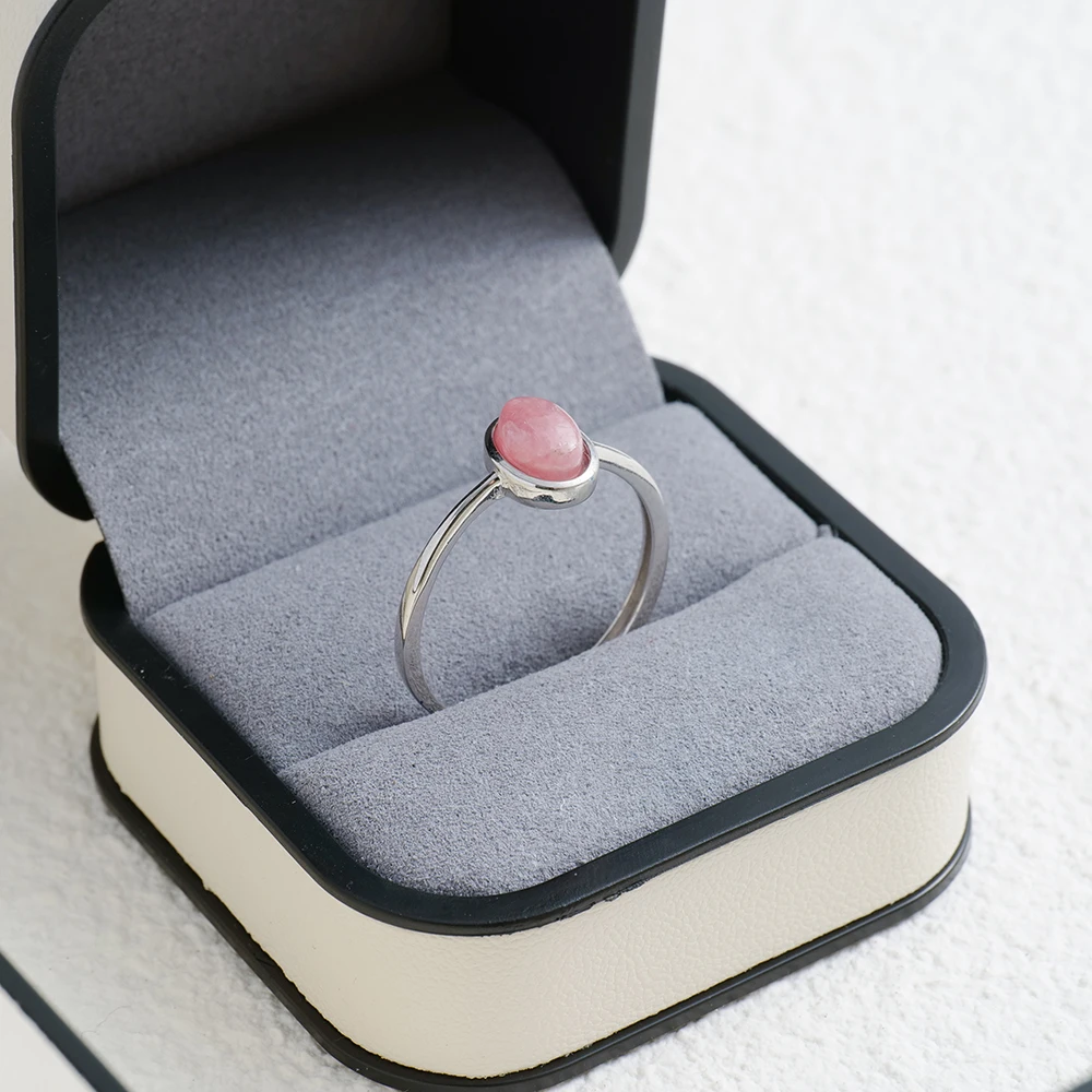 خاتم فضة استرليني 925 قابل للتعديل أربطة قابلة للتكديس كوارتز وردي ورودوكروسيت شقرا أحجار استشفاء مجوهرات مصنوعة يدويًا هدية بوهو