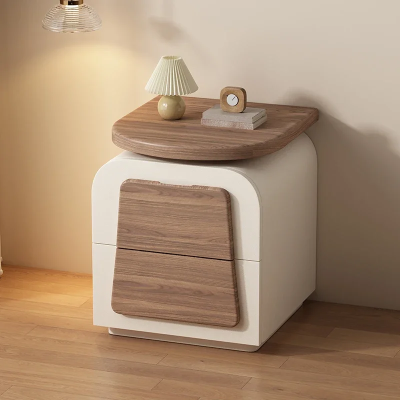 Italian minimalist all-solid wood bedside table medieval cream style simple modern large-capacity bedroom locker