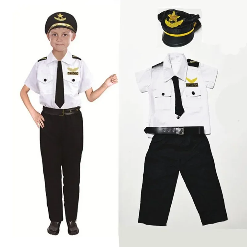 Children Pilot Cosplay Costumes Kids  Boys Flight Airplane Aircraft Air Force Costume Force Children Performance Dress