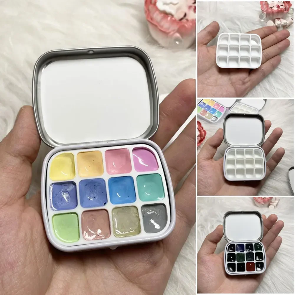 Empty 12-grid Mini Watercolor Box Portable Watercolor Palette Travel Painting Sketch Moisturizing Box Paint Box Art Supplies