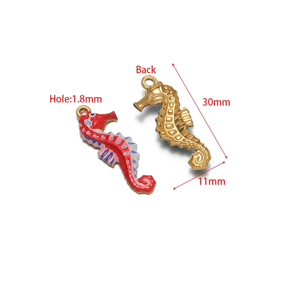 4 Stück goldene Edelstahl-Emaille-Seepferdchen-Anhänger für Kinderarmbänder, Ohrringe, Zubehör, DIY-Halsketten-Charms, Schmuckherstellung – Detail 2