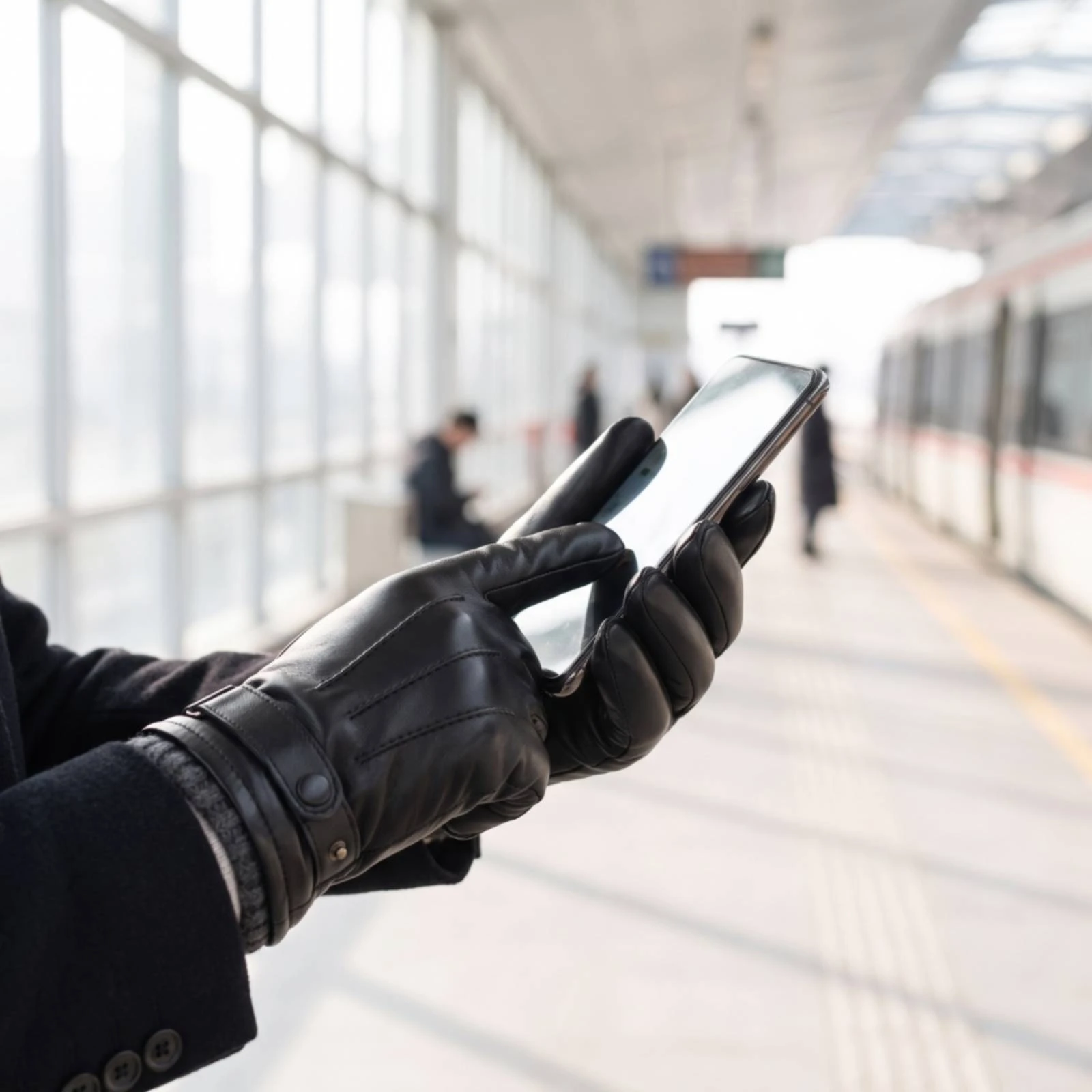 Gloves with Fleece Ribbed Cuff Wind-Resistant Touchscreen Gloves Warm Long-Lasting for Men, Winter, Driving