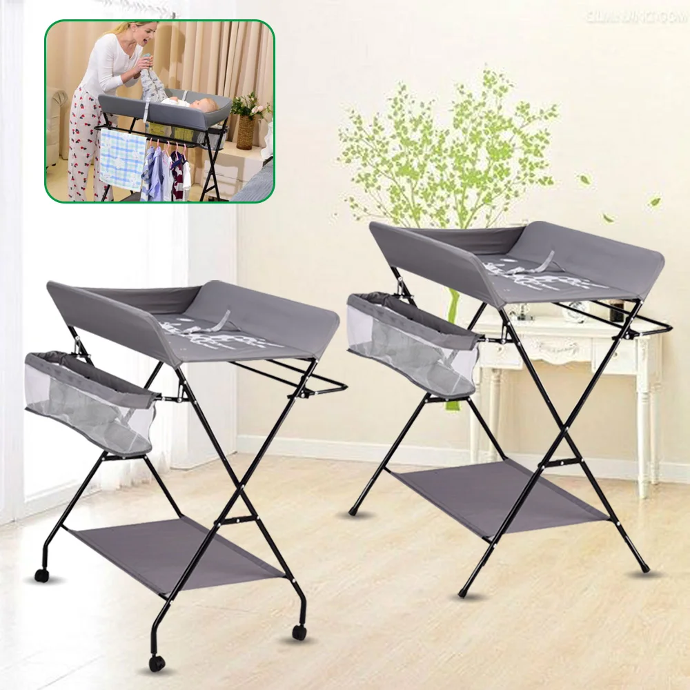 Changing Table Folding Combination of Changing Table Height Adjustable w/Shelf Seat Belt and Basket for Children Grey