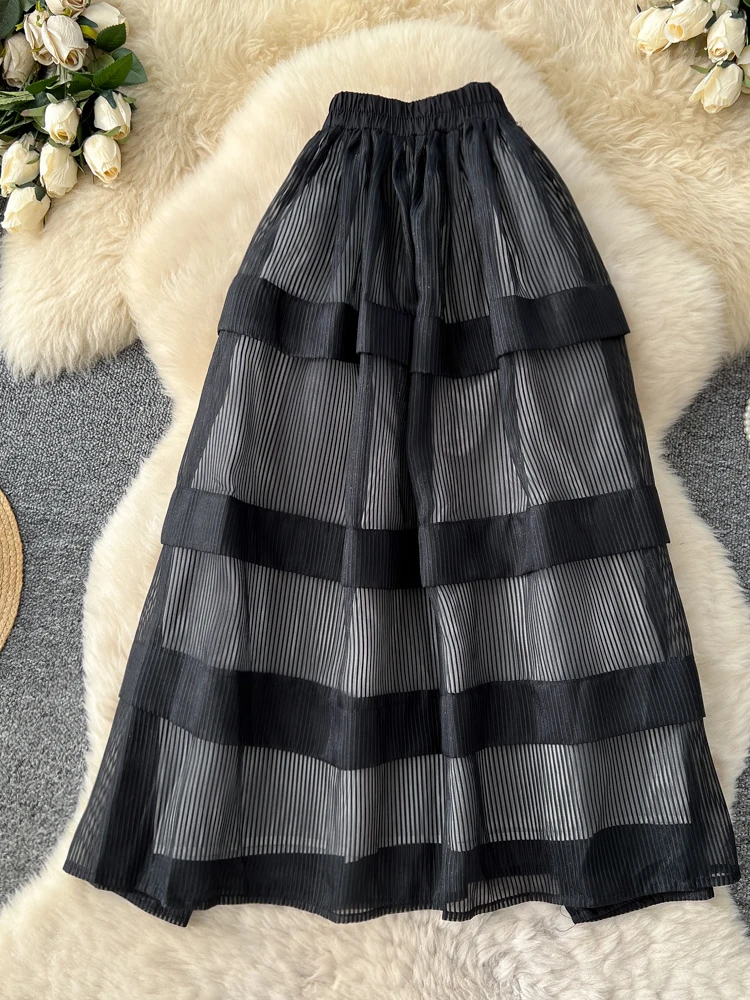 

Повседневная женская юбка А-силуэта с высокой талией, многослойный дизайн, удобная для города, из полиэфирного волокна