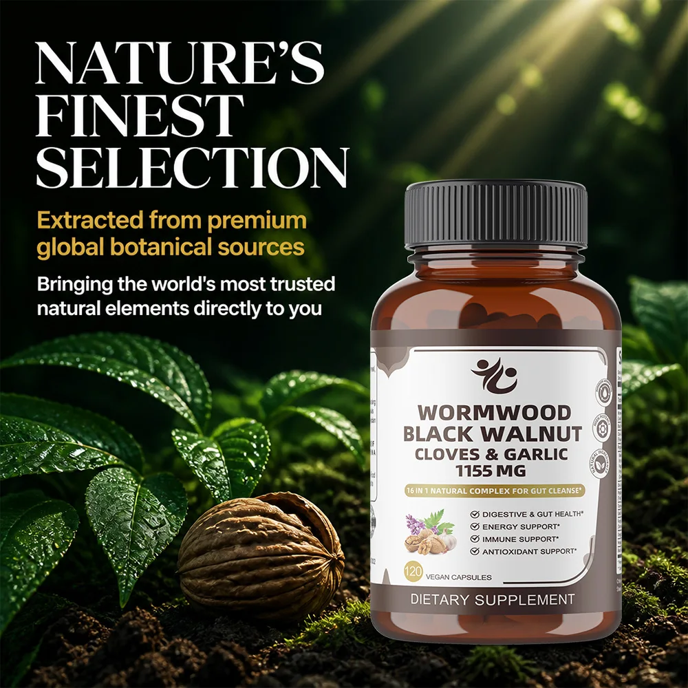 Wormwood Black Walnut Capsules - Cleaning, Gut Support Supplement, Non GMO Capsules 98% Absorption,Vegan Gluten-Free