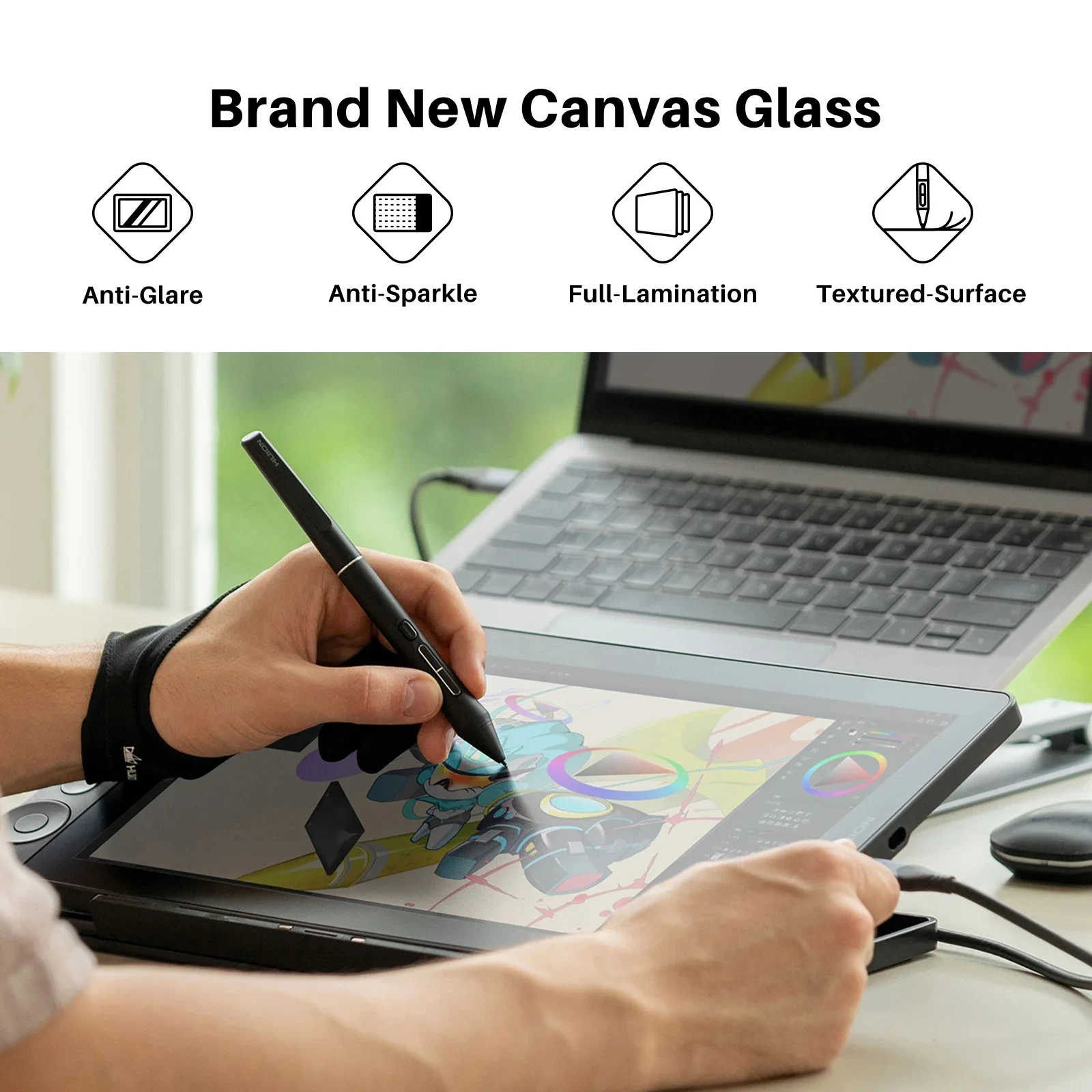 Huion Kamvas 13 Gen 3 描画ディスプレイ 13.3 インチ アート タブレット + アンチスパークル キャンバス ガラス、99% sRGB、PenTech 4.0 16384 ペン圧力