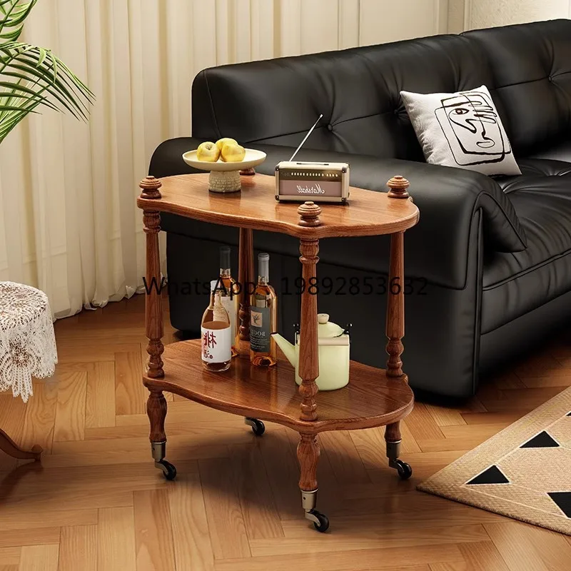 LYY French Retro Coffee Table Small Apartment Living Room Movable Sofa Side Table Corner Table Solid Wood Small  Storage Rack
