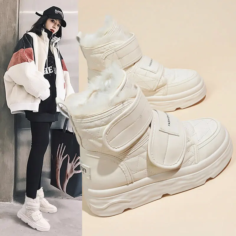 

Женские зимние ботинки на флисовой подкладке, новинка 2024 года, водонепроницаемые, нескользящие, короткие, в корейском стиле, с внешней частью из ПУ и внутренней из ЭВА