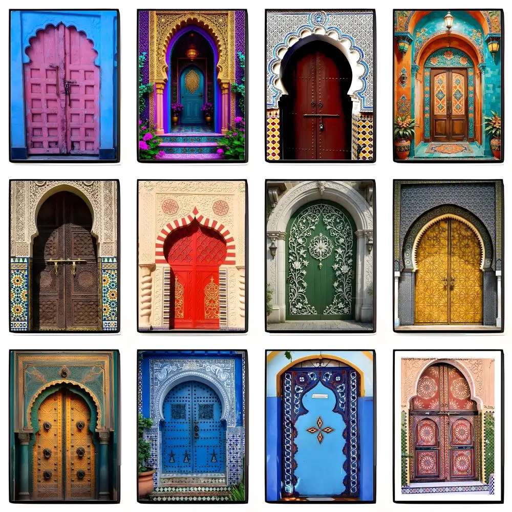 Ornate Authentic M-Morocco Door Art Poster High-definition Art Sticker Self Adhesive Waterproof Home Decoration