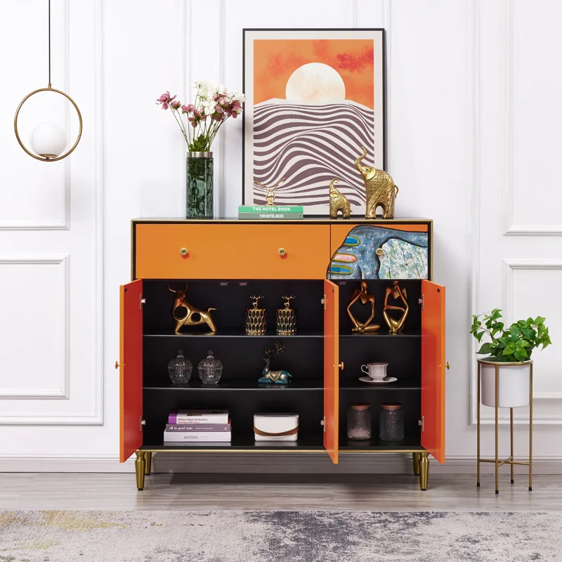 American light luxury solid wood side cabinet two buckets three door cabinet orange locker dish  foyer entrance