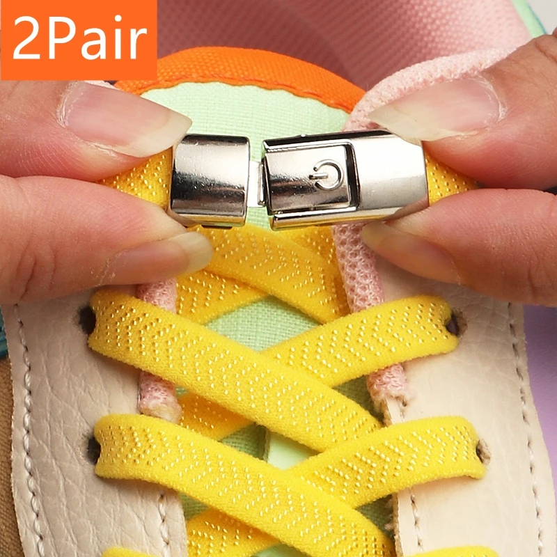 

2Pair No Tie Shoe laces Lock Shoelaces without ties Elastic Laces Sneakers Tennis Kids Adult Flat Shoelace Shoes Accessories