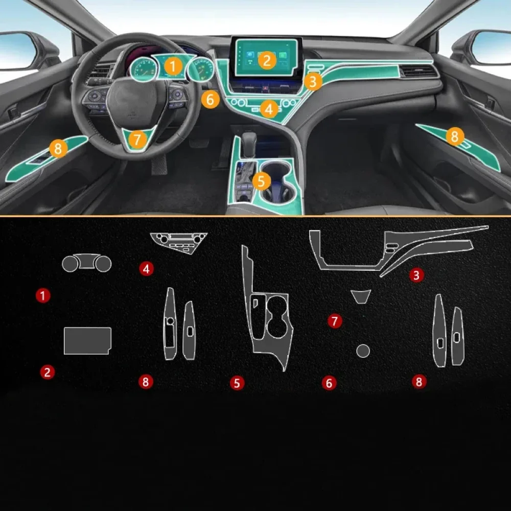 For Toyota Camry 2023 8 Inch Screen TPU Car Accessories Transparent Protect Film Car Interior Sticker Gear Navigator Door Panel - Image 3