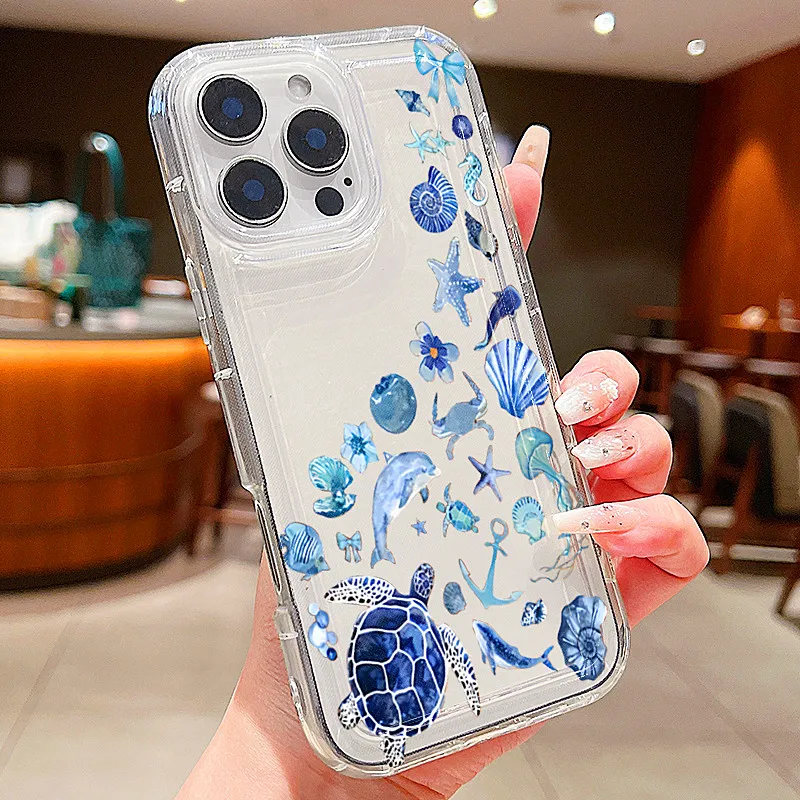 Summer Marine Animals Sea Elements Clear Phone Case for iPhone 11