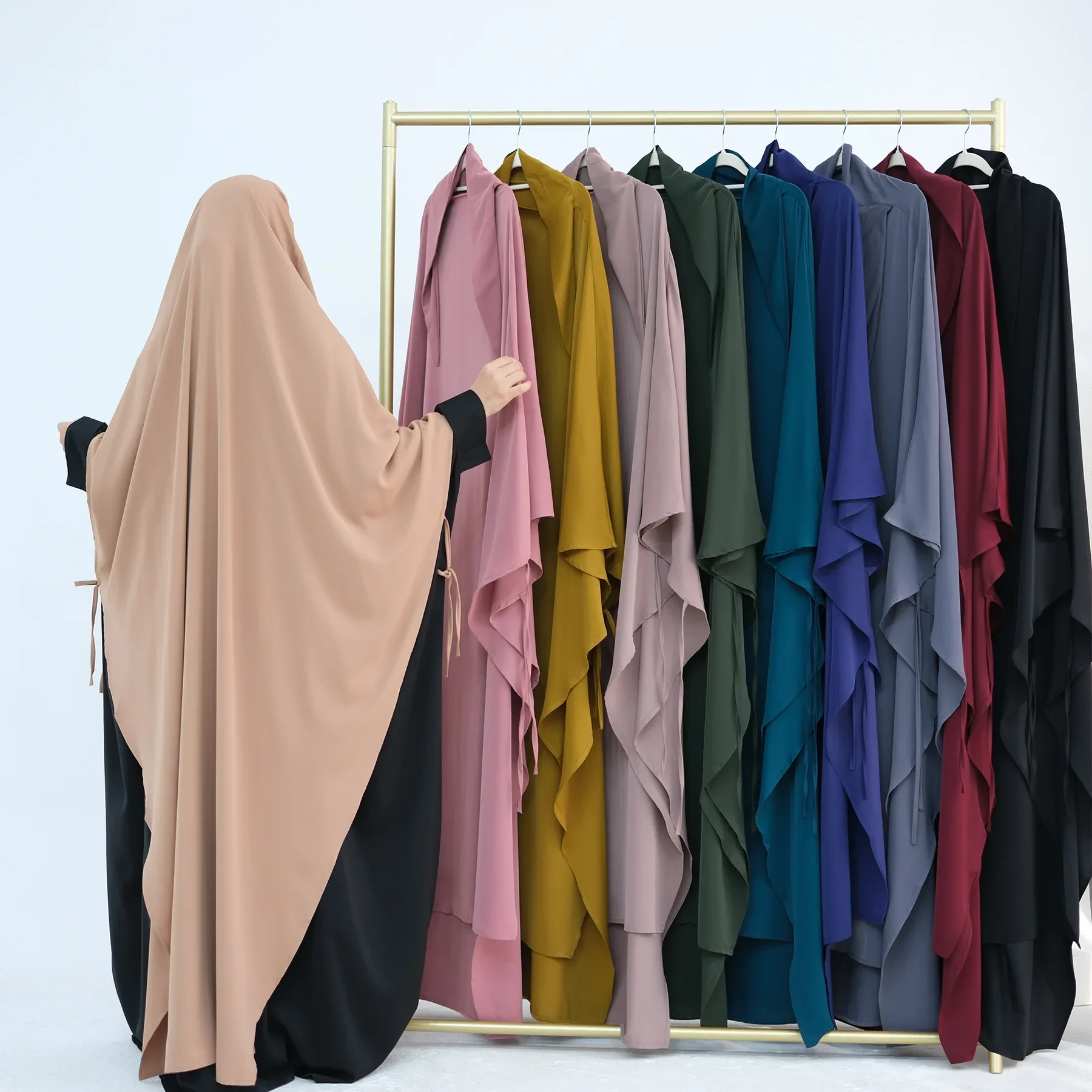 イスラム教徒の女性ロングキマールイードジェラバオーバーヘッドスカーフイスラム教の祈りの衣服アラビアローブトルコカフタンラマダン服ジャラビヤ