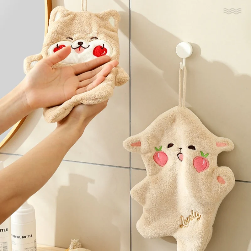 1pc Double Thickened Hand Towel Cute Hanging Absorbent Kids Towel Hanging Coral Velvet Hand Towel Sweat Cloth Hand Towel