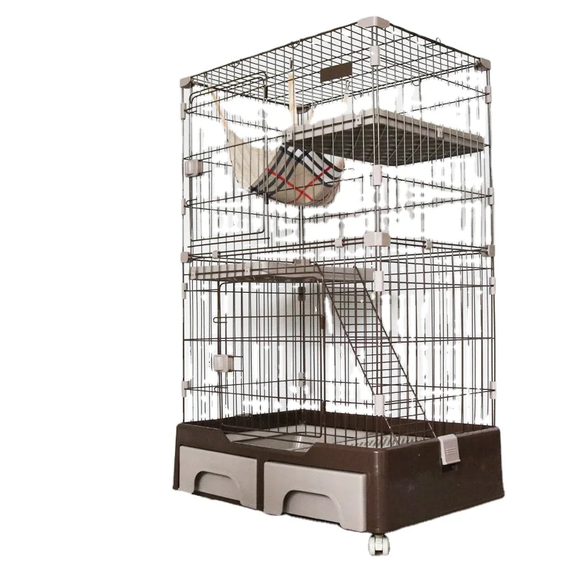 Amazon Basics Large Kennel 3-Tier Cat Cage Playpen Crate Collapsible Large Cat Home Indoor on Wheels