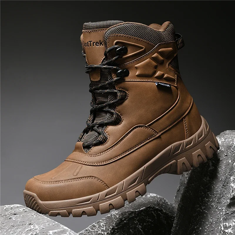 Autumn Men's Leather Tactical Boots Special Force Desert Combat Boots Outdoor Hiking Boots Non-Slip Men Motorcycle Boots