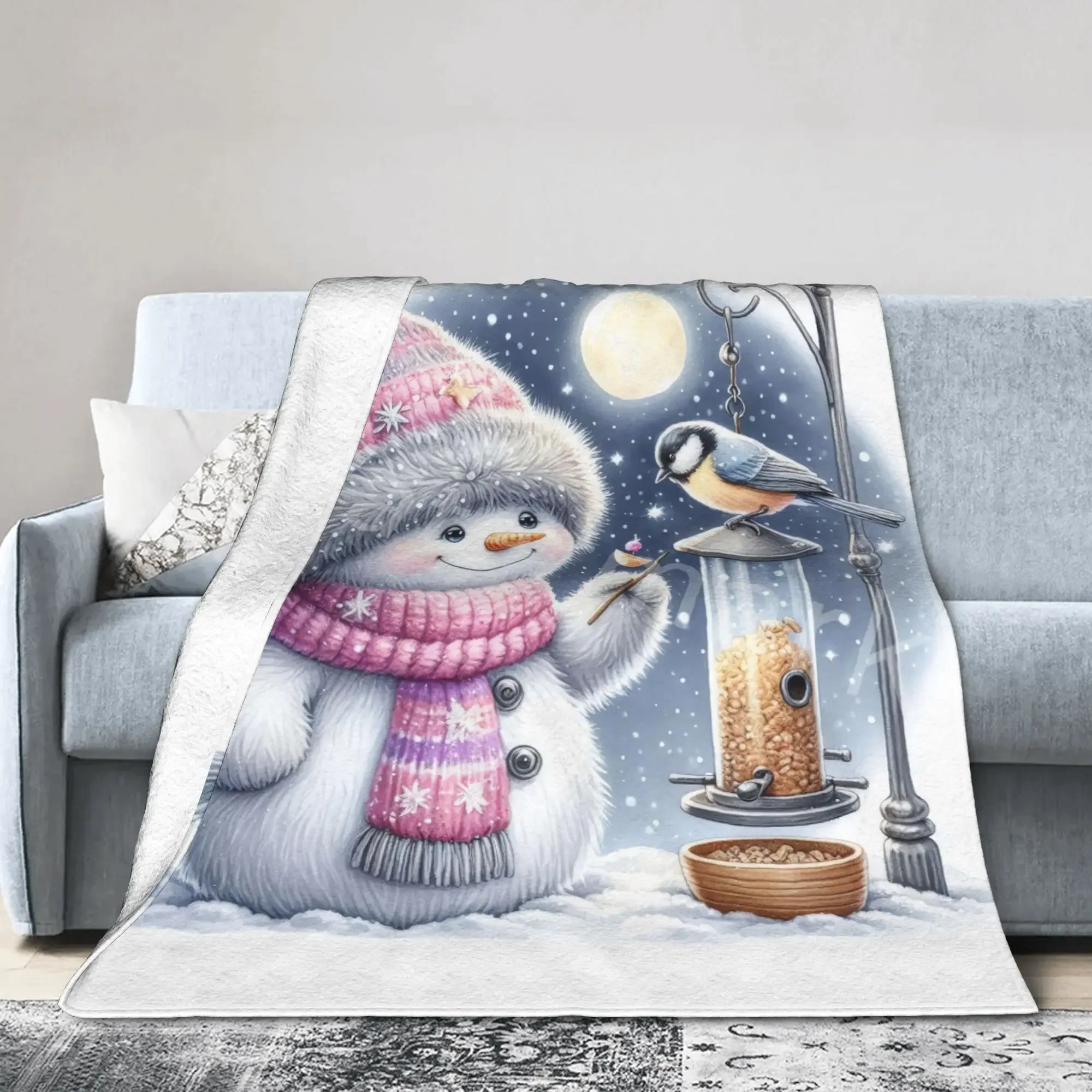 

Christmas Snowman Warm Soft Plush Throw Blanket for Kids Flannel Bedspread for Sofa Bed Cover Indoor Outdoor Use